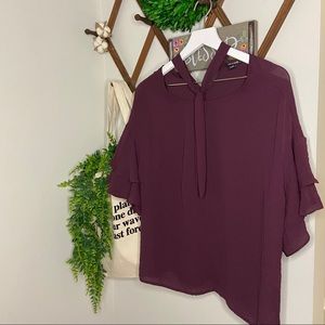 A.N.A Tie Around Neck Mid-Sleeve Plum Blouse Small